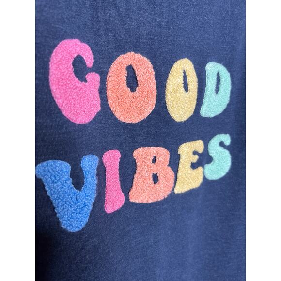 WildFox Good Vibes Blue Sweatshirt with Plush Letters Small - Picture 3 of 7